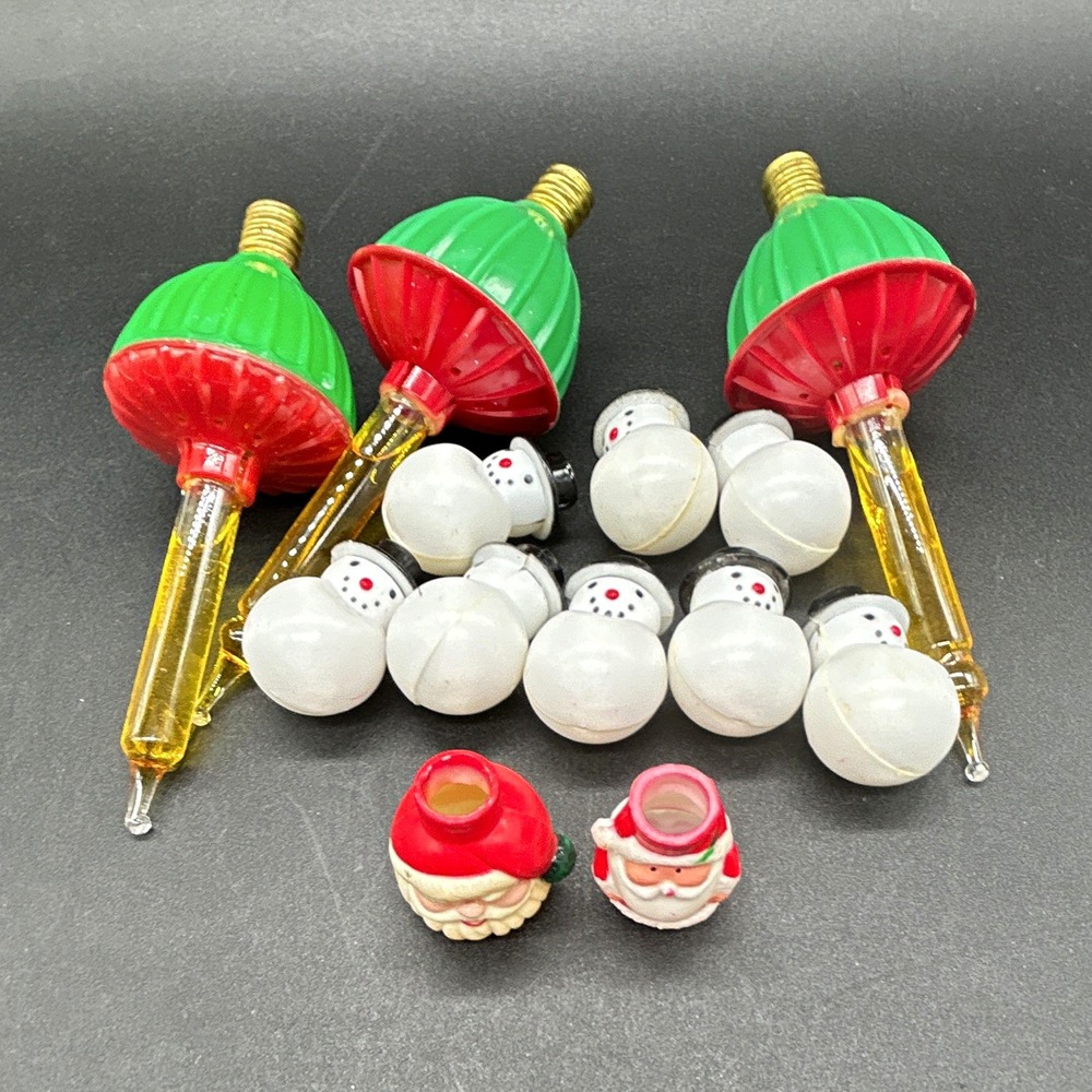 Vintage Christmas Bubble Light Bulbs & Snowman Santa Bulb Covers Mixed Lot